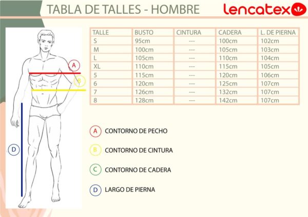Lencatex tabla talles hombre