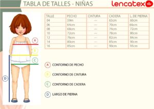 Lencatex tabla talles nena